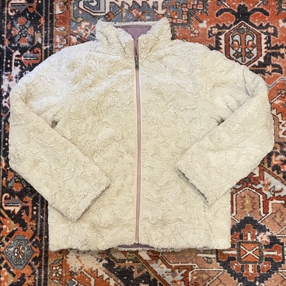 THE NORTH FACE REVERSIBLE PUFFER FUZZY JACKET  PURPLE | GIRLS SIZE XL / 18 - Picture 1 of 7